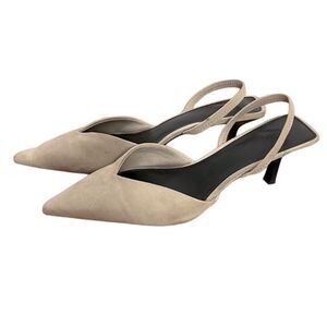 H&M Nude Faux Suede Pointed Toe Slingback Kitten Heels Size 8.5